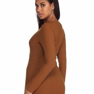 Windsor Brown Rust Autumn Ribbed Knit Mini Dress